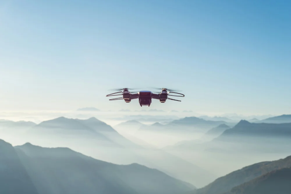 Drone flying over mountains